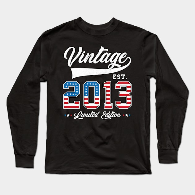 10th Birthday Patriotic Vintage 2013 USA Flag 4th of July Long Sleeve T-Shirt by BramCrye